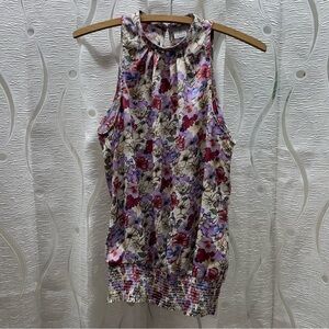 Tristan Floral Halter Top Women XS Multi-Color Excellent Smocked Blouson Blouse